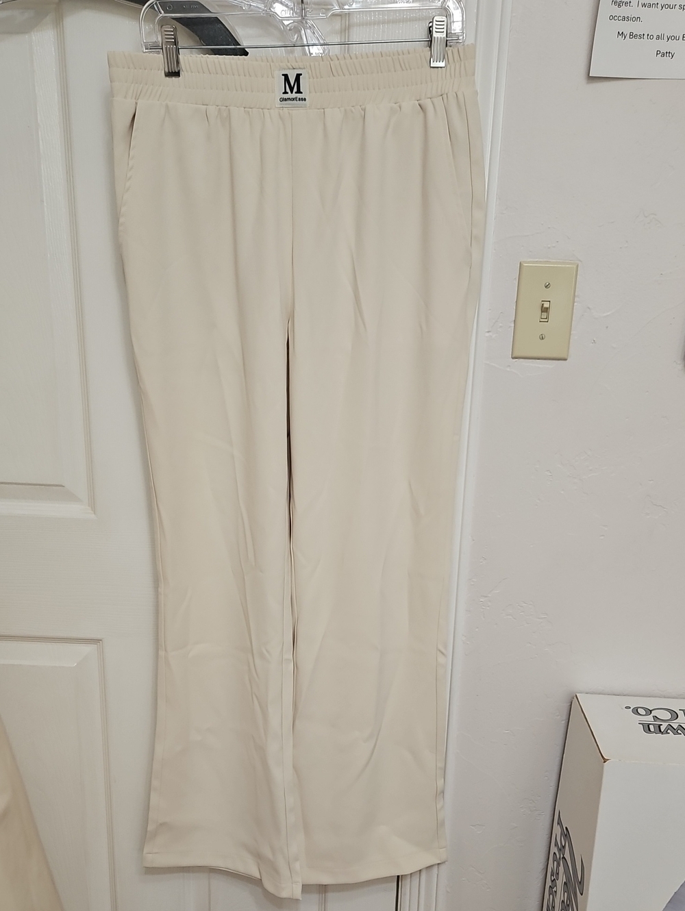 Elastic Waist Cream Wide Leg Pants